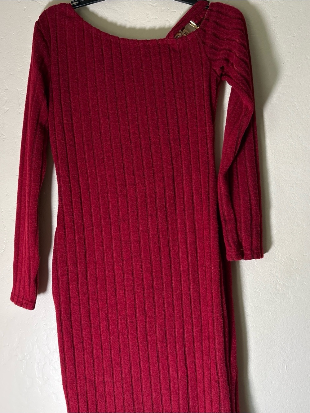 Women's Ribbed Long-Sleeve Dress in Deep Red